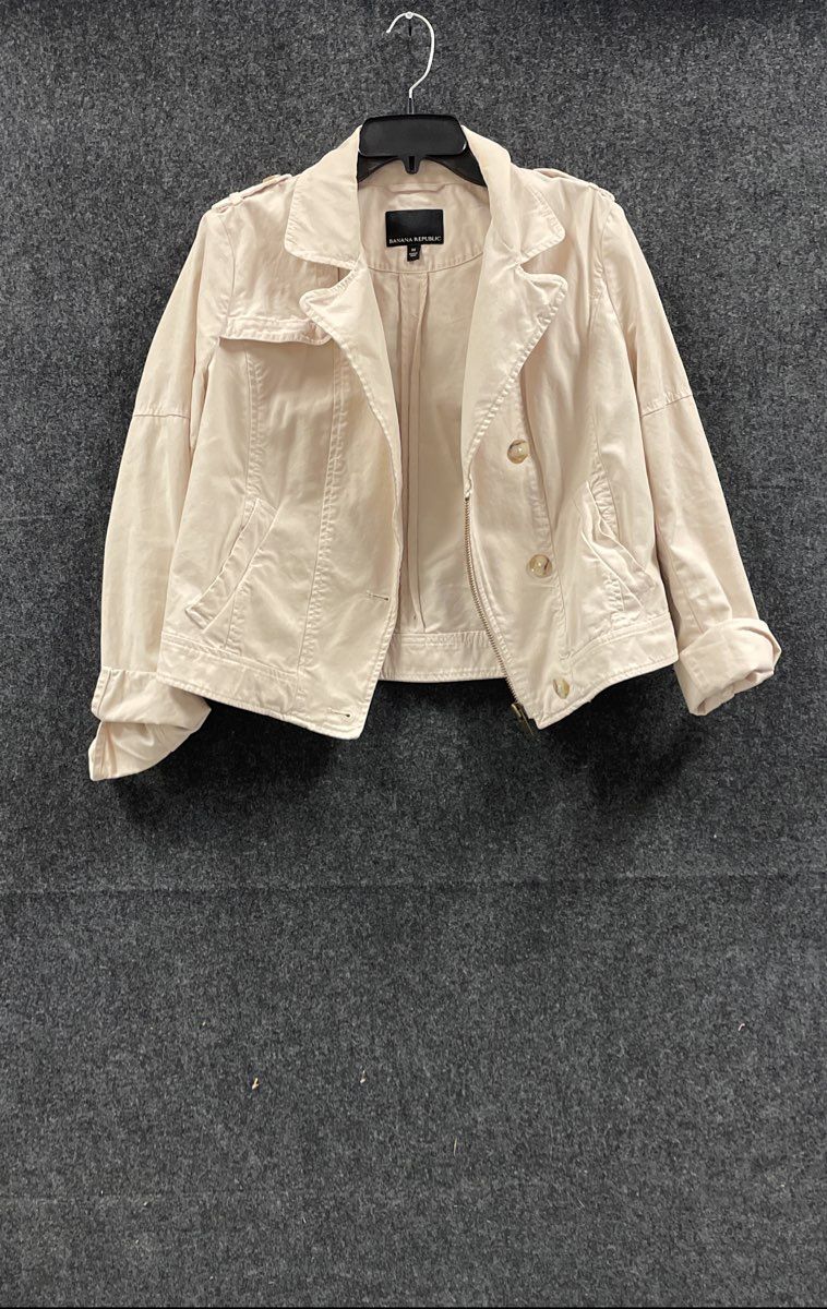 Banana Republic Women's Beige Cotton Full Zip Cropped Safari Utility Jacket Sz M