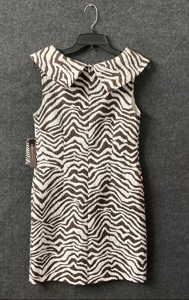 Dana Buchman Women's Brown Ivory Zebra Print Cowl Neck Sheath Dress Size 8 NWT