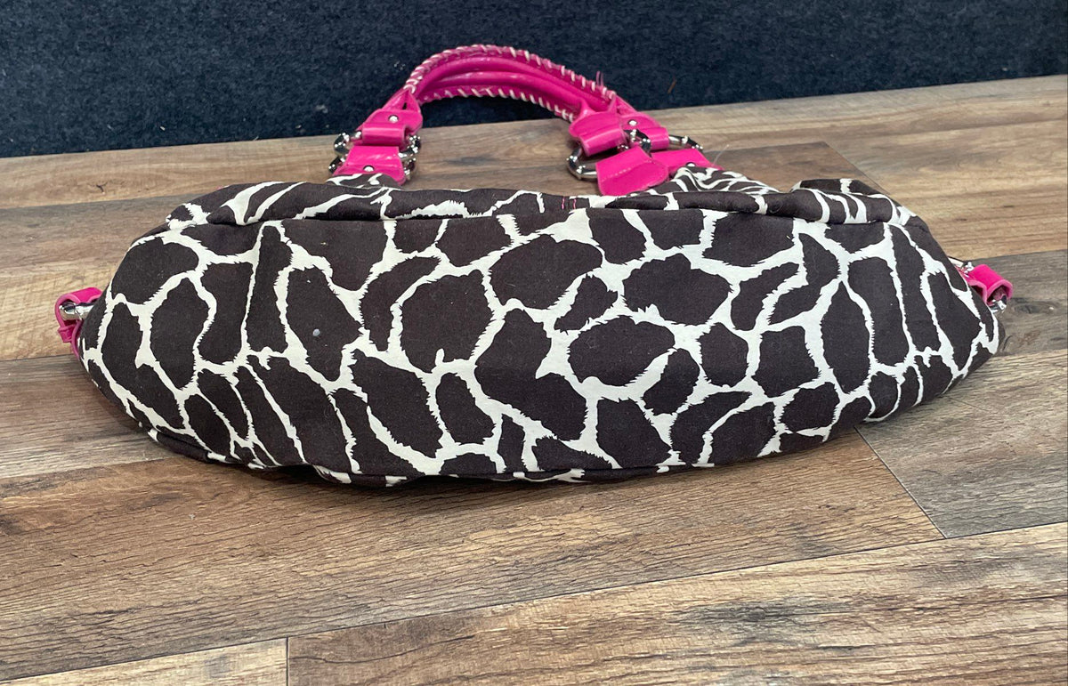 Top It Off Brown Pink Zebra Pattern Fabric Leather Accents Hobo Shoulder Bag