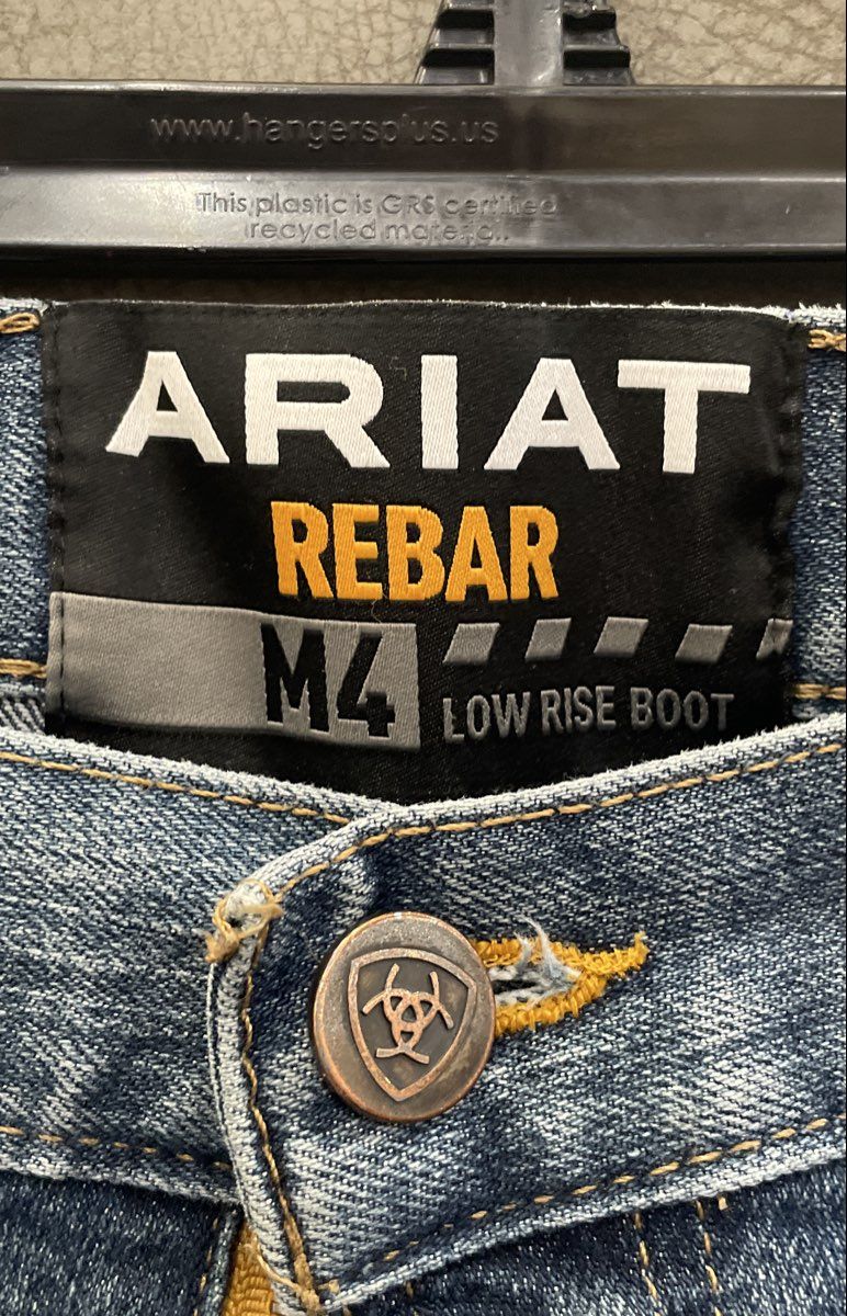 Ariat Men's Rebar M4 Low Rise Boot Cut Blue Denim Workwear Jeans