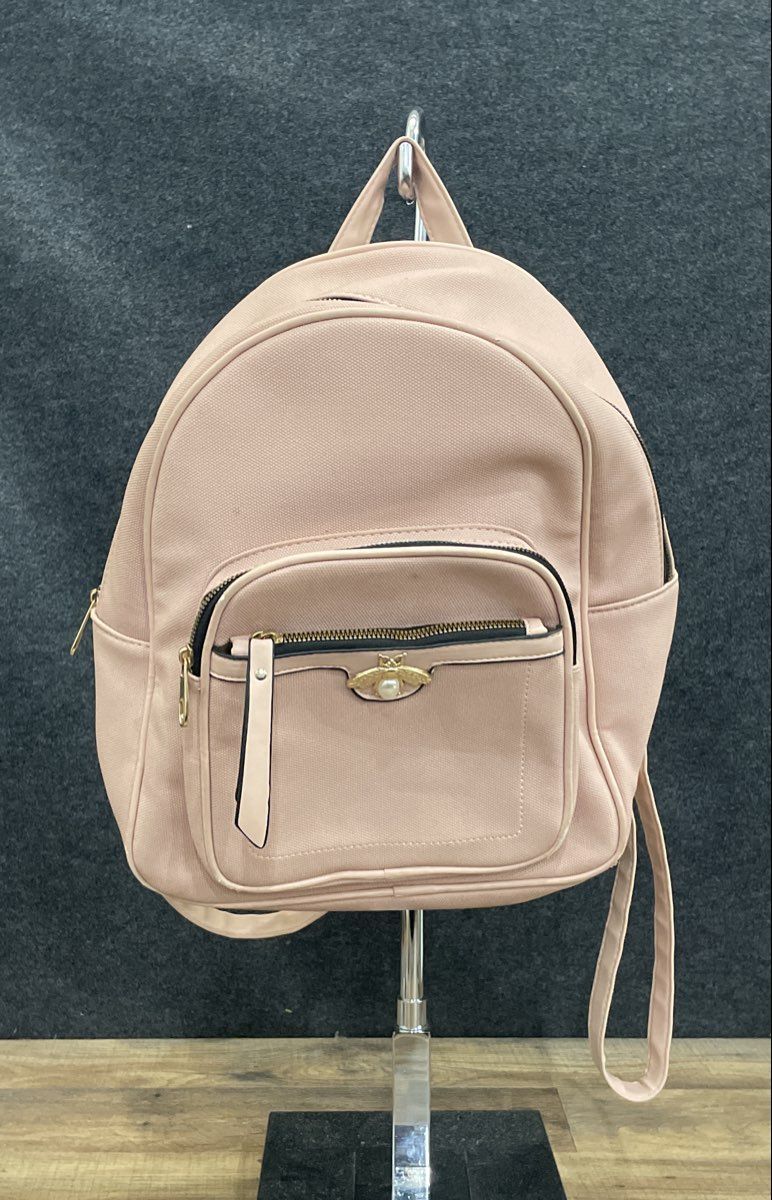 Jolene Couture Pink Vinyl Fashion Backpack Bee Faux Pearl Gold Hardware