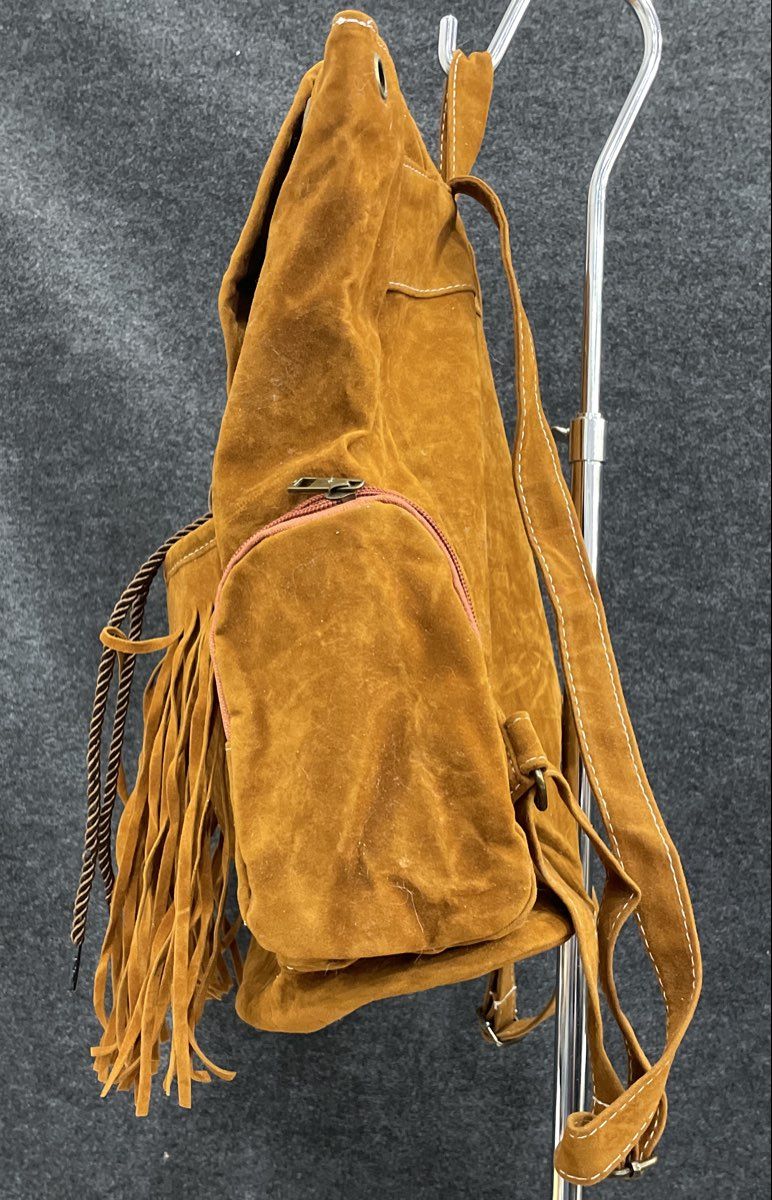 Unbranded Brown Faux Suede Fringe Tassel Boho Backpack Large