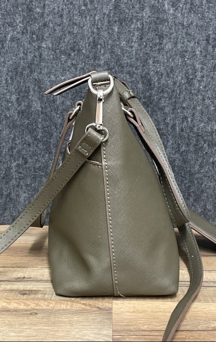 Anne Klein Olive Green Saffiano Textured Tote Bag Crossbody Silver Hardware