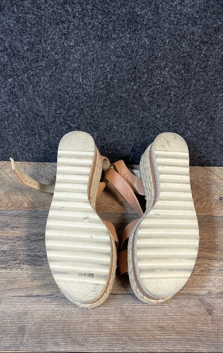 Vince Camuto Martinda Tan Leather Espadrille Platform Wedge Sandals Size 7.5