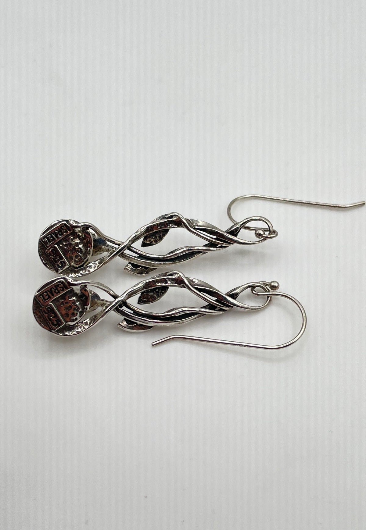 925 Sterling Silver Faux Pearl Twisted Vine Drop Earrings 7.2g