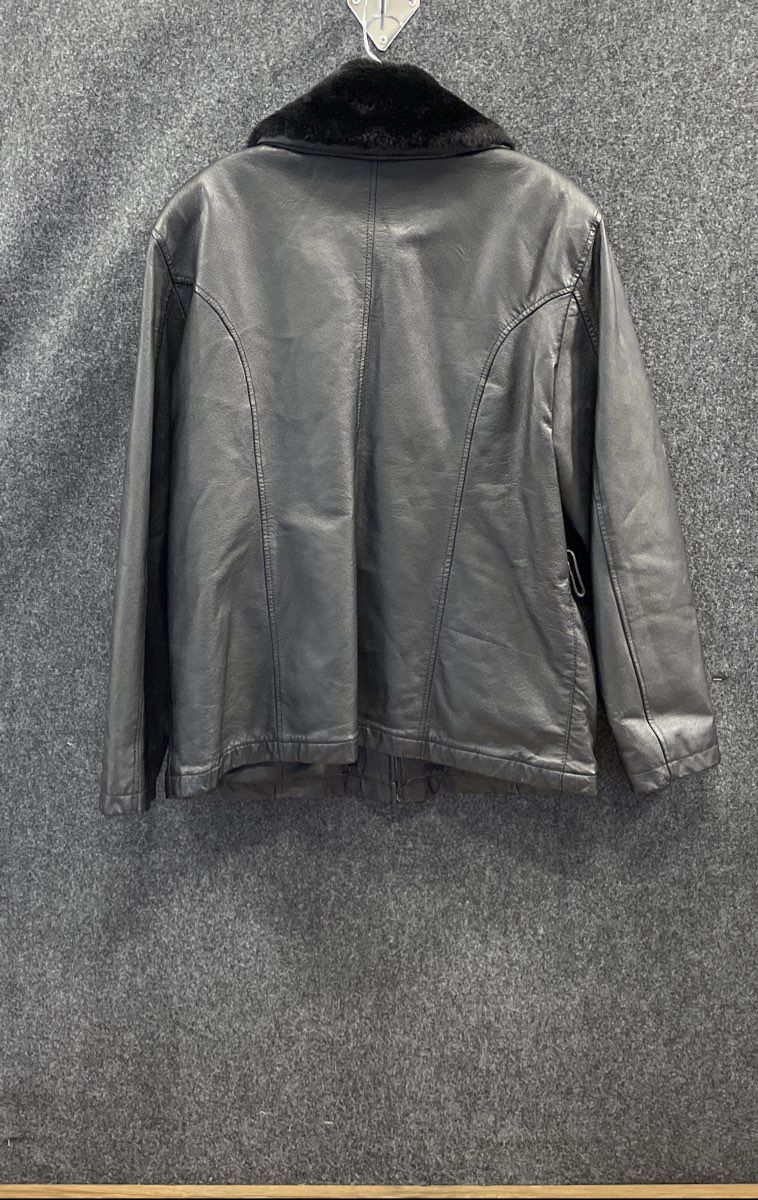 Vintage 90s Jacqueline Ferrar Women's Black Leather Jacket Faux Fur Collar