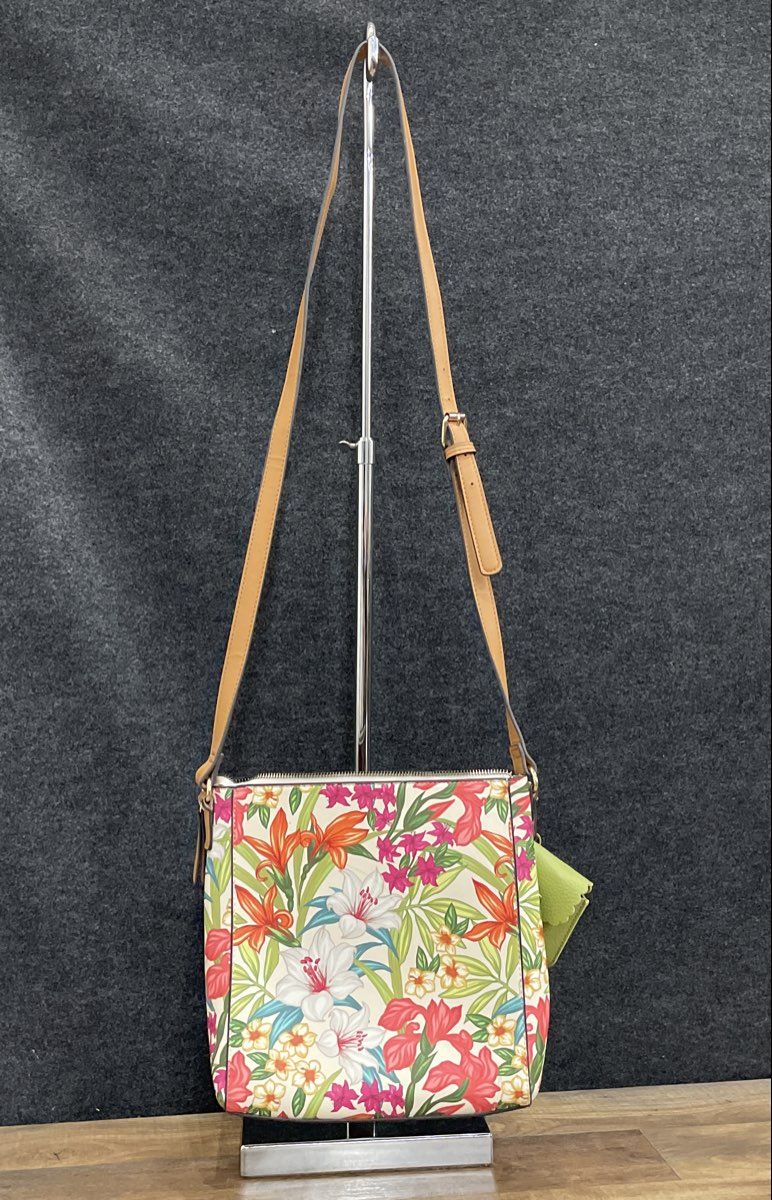 Nanette Lepore White Floral Leather Crossbody Purse Bag Front Pockets Pouch