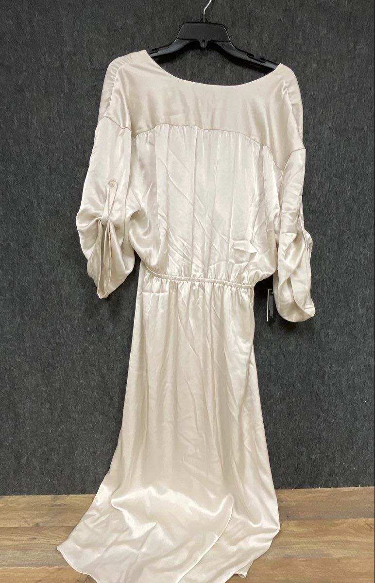 Babaton Women's Matte Pearl Satin Moire Surplice Wrap Dress Sz L NWT