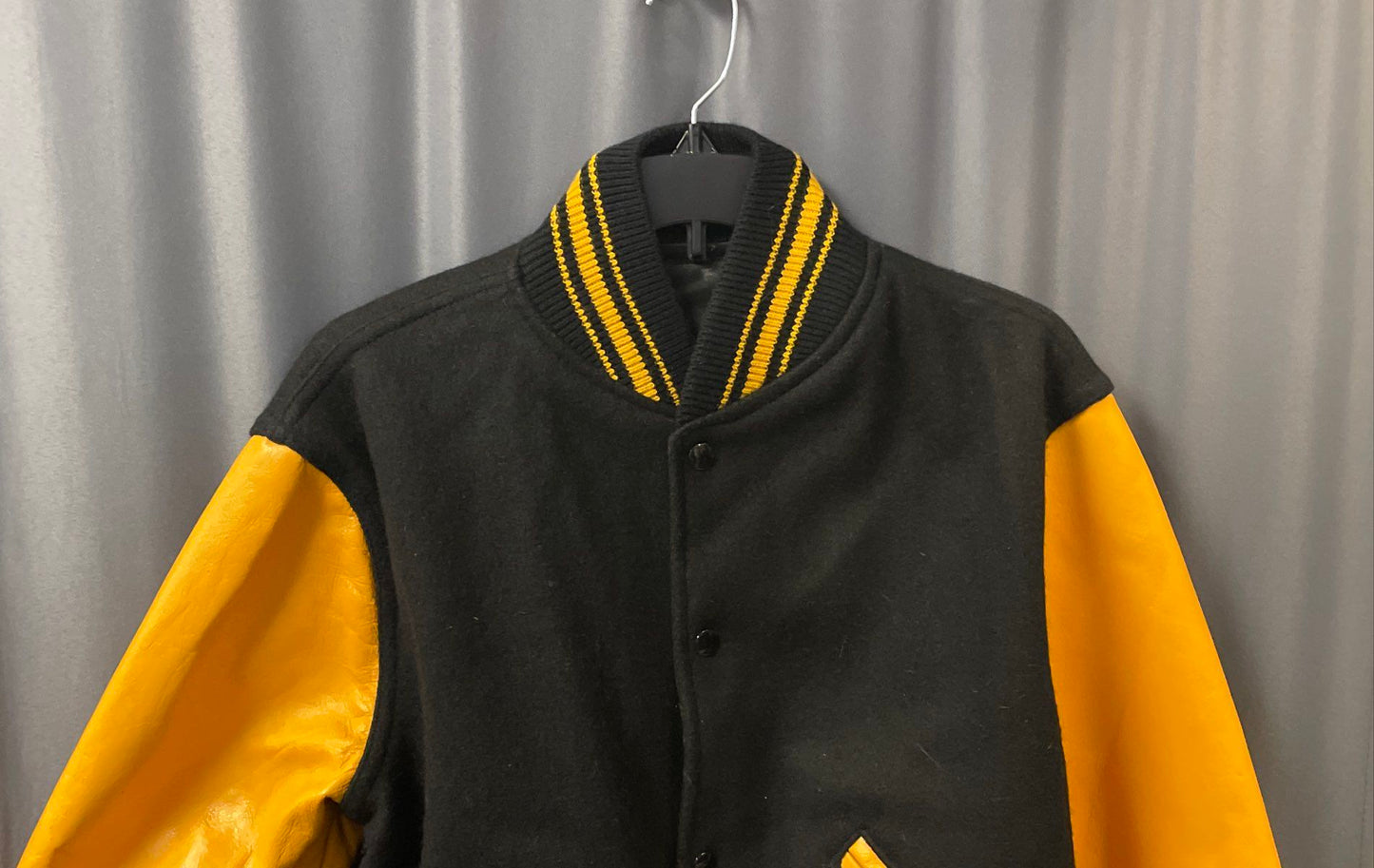 Vintage Kaye Bros Black Wool Yellow Leather Varsity Letterman Jacket Sz 36 38
