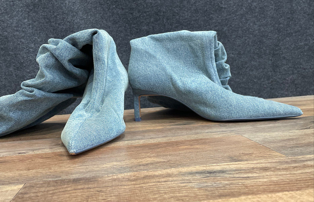 Zara Blue Denim Thigh High Pointed Toe Stiletto Boots Women's Size 41
