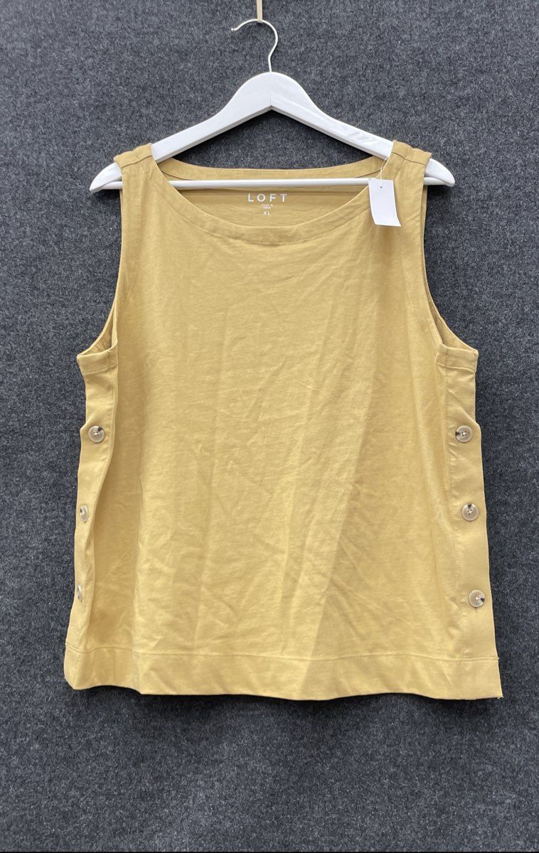 Loft Women's Yellow Side Button Sleeveless Tank Top Shirt NWT Size XL