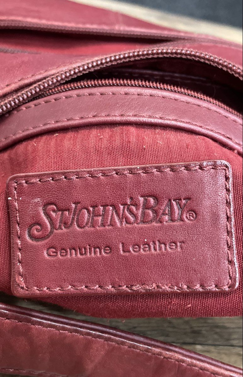 St. Johns Bay Red Leather Shoulder Bag Hobo Purse Gold Hardware