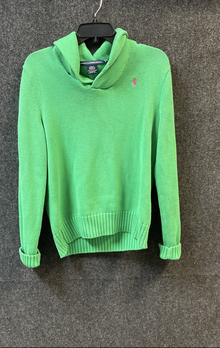 Ralph Lauren Sport Women's Green Cotton Knit Hooded Shawl Neck Sweater Sz XL