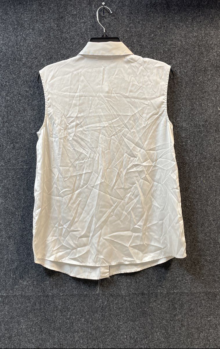 Maison D'amelie Women's Cream Sleeveless Button Up Shirt Stretch Collared Sz M
