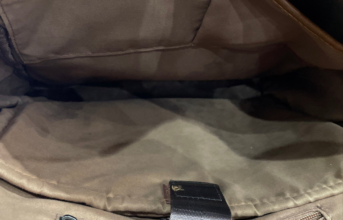 Brown Leather Flap Buckle Backpack Large Laptop Bag Gunmetal Hardware