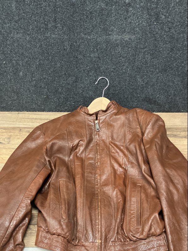 Vintage 90s Men's Brown Cafe Racer Bomber Leather Jacket Hecho en Mexico Sz 46