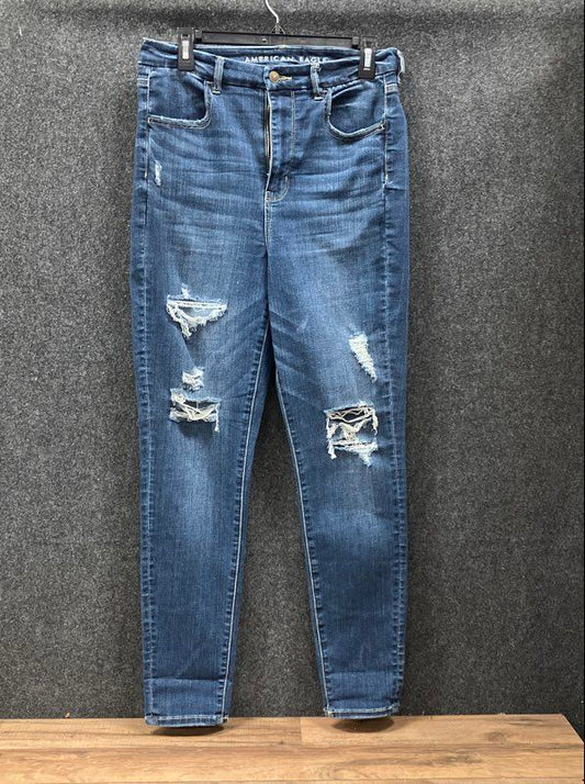 American Eagle Women's Distressed High-Rise Skinny Jeans Blue Stretch Sz 12