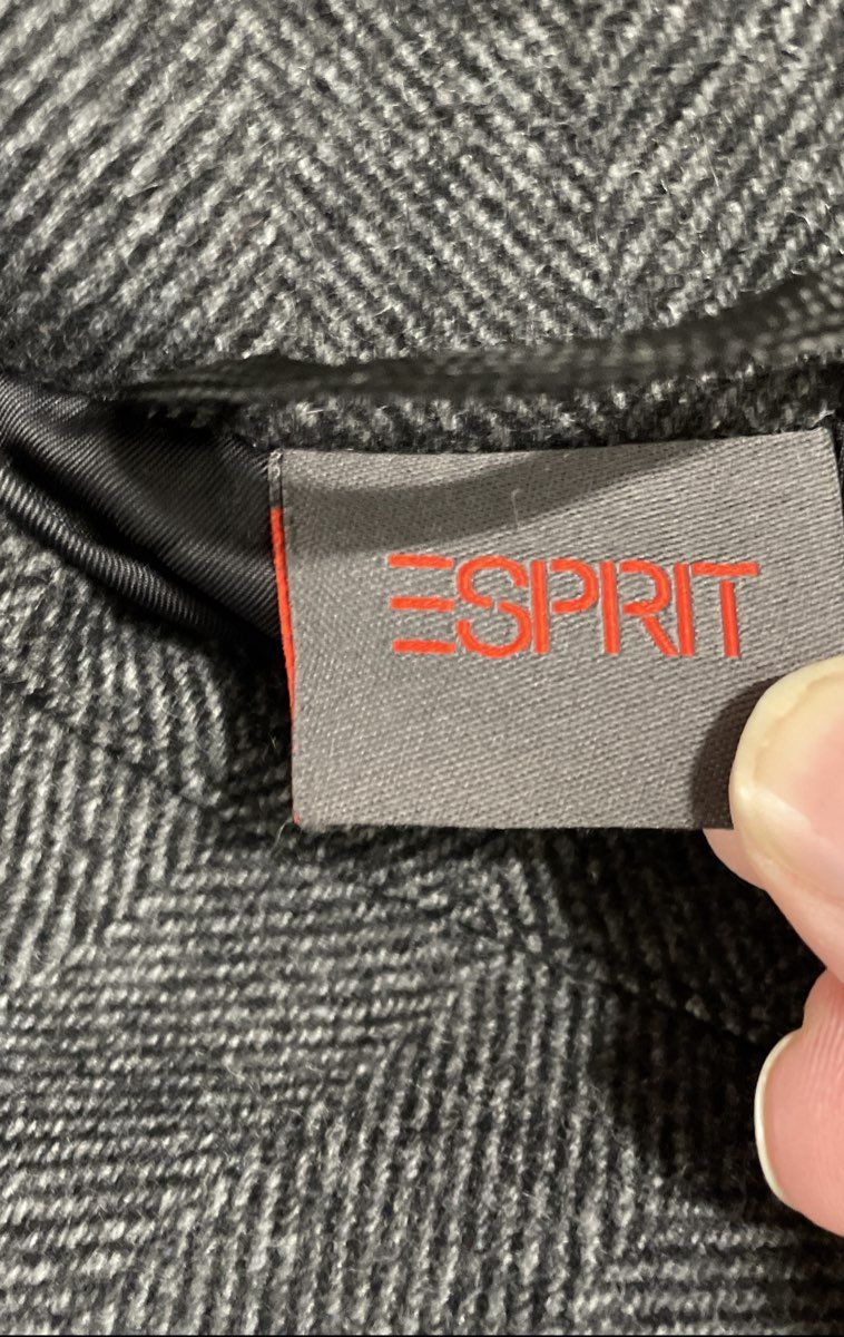 Esprit Men's Gray Herringbone Double Breasted Pea Coat Jacket Epaulets Sz L