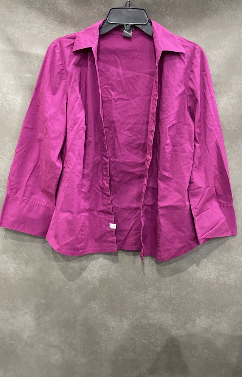 Ann Taylor Women's Magenta Purple Stretch Cotton Button Up Blouse Size 12