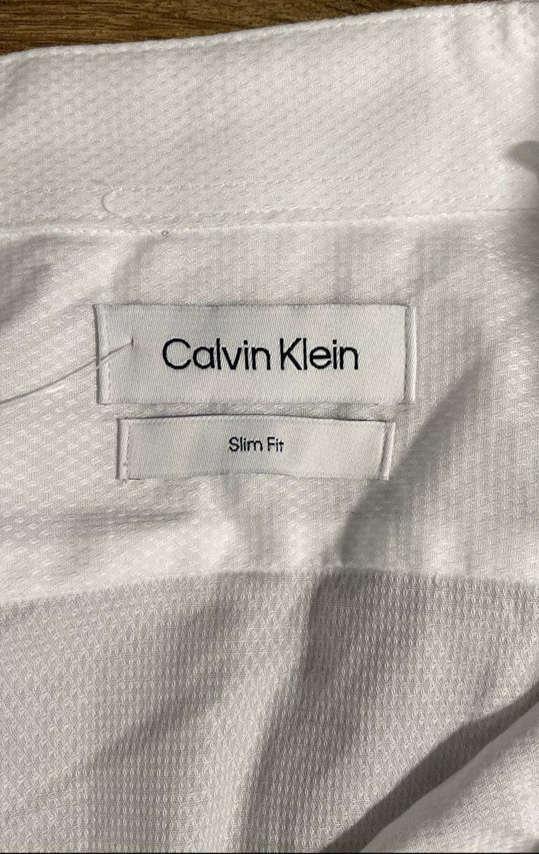 Calvin Klein Men's White Slim Fit Dobby Dress Shirt Sz 17 34-35 XL NWT