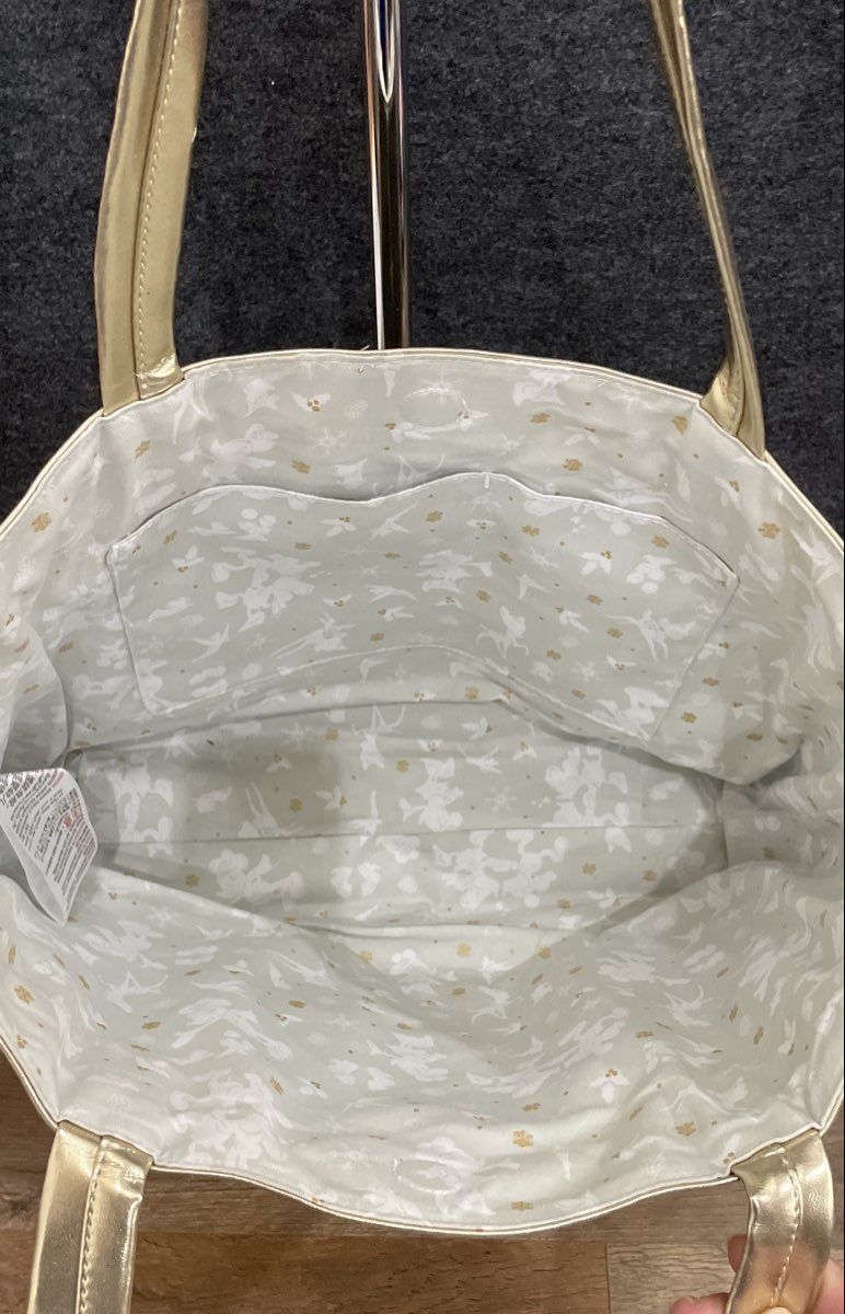 Disney Metallic Gold Mickey Minnie Ice Skating Kiss Shoulder Tote Bag Purse