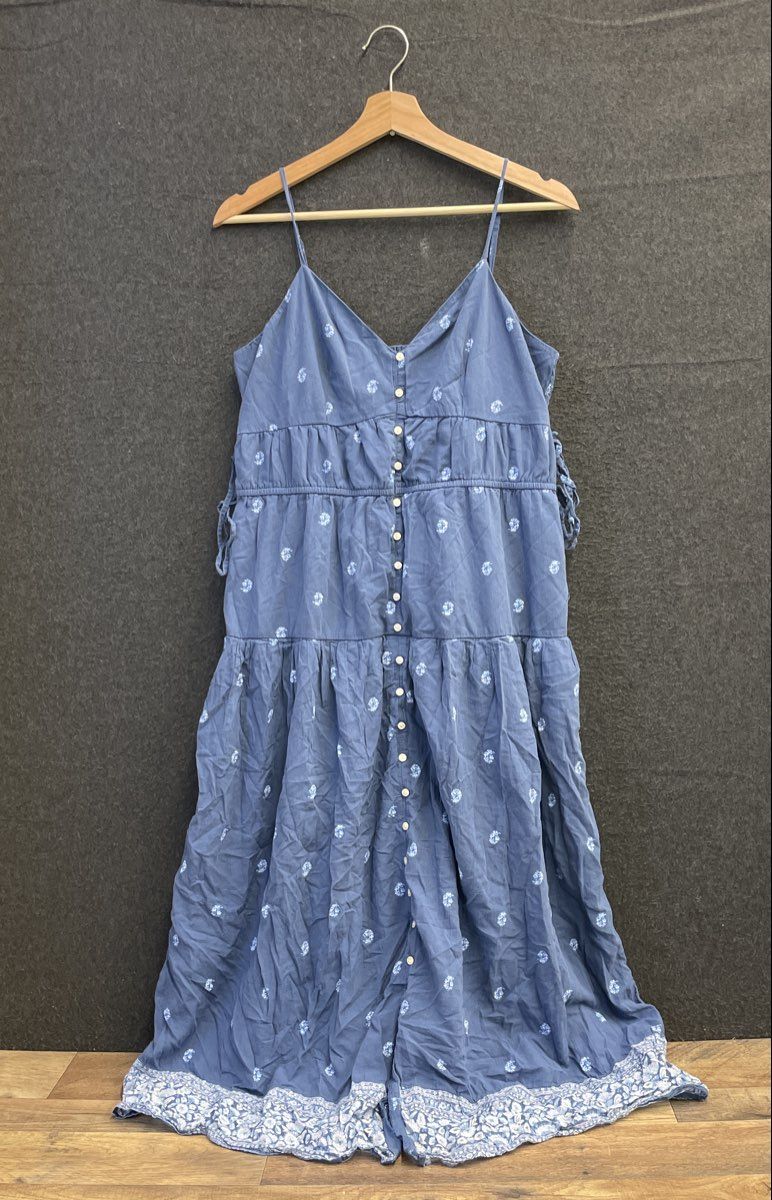 American Eagle Women's Blue Floral Button Front Tiered Maxi Dress Sz L