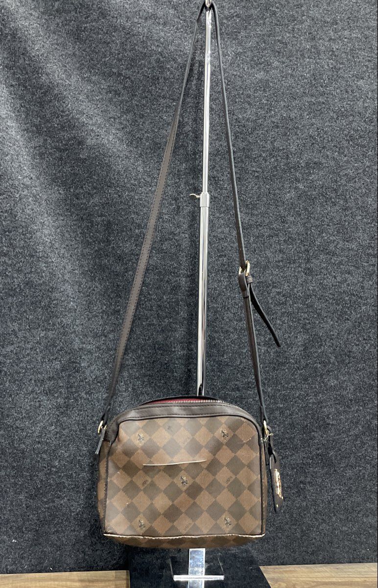 U.S. Polo Assn. Brown Checkered Monogram Crossbody Bag Gold Hardware
