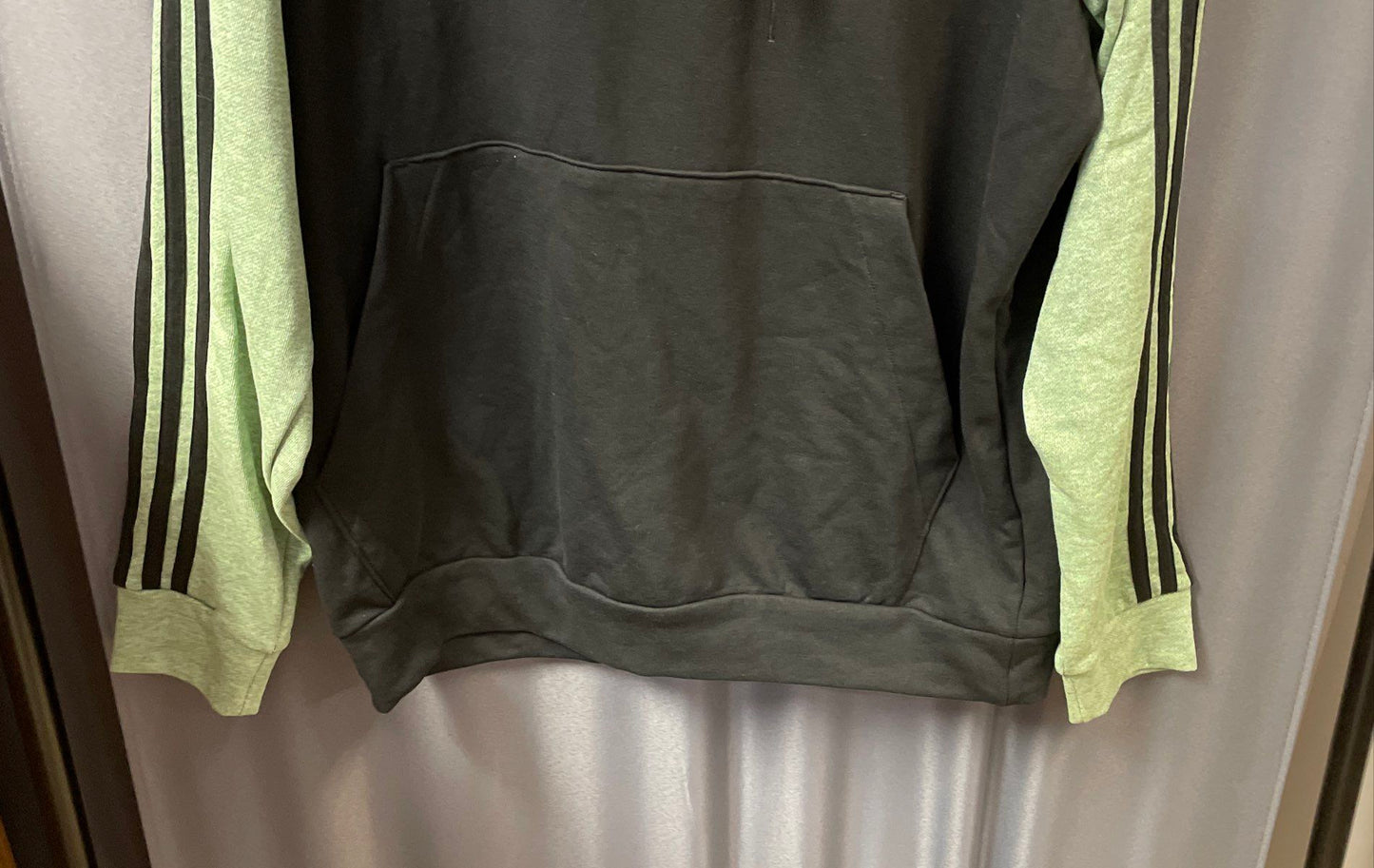 Adidas Men's Black Green Oxide Melange 3-Stripes Pullover Hoodie Sz L NWT