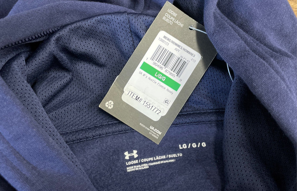 Under Armour Men's Hustle Fleece Hoodie Navy Blue Loose Fit NWT Size Large