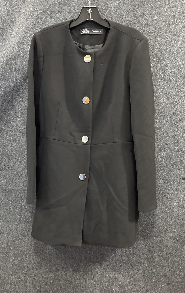 Zara Women's Black Collarless Button Front Structured Coat Sz L