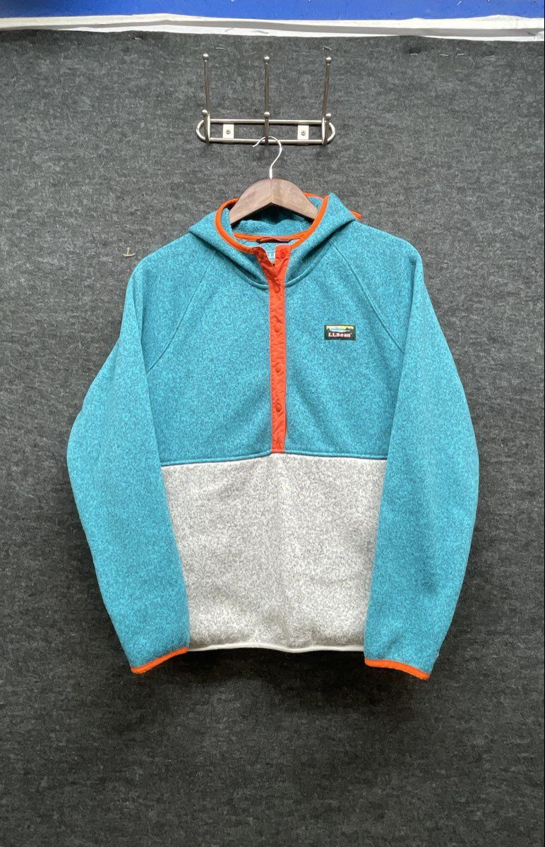 L.L. Bean Women's Colorblock Fleece Hoodie Teal/Gray Sz L REG