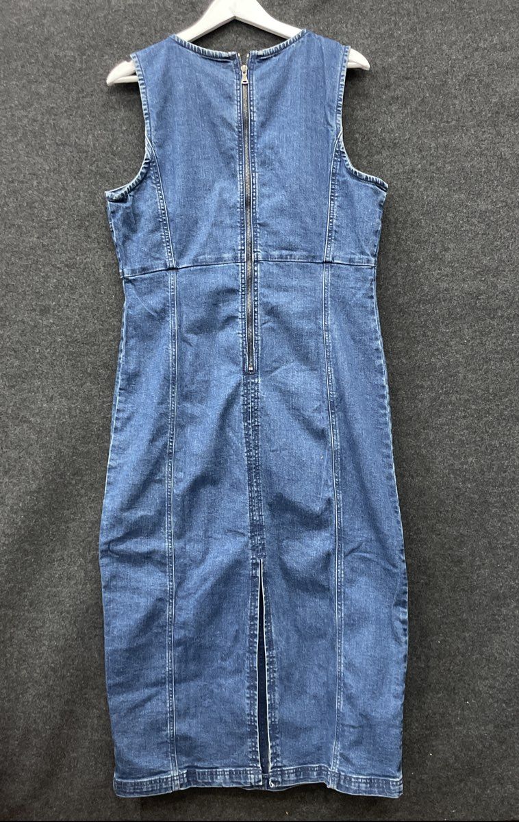 LOFT Women's Blue Denim Sleeveless Sheath Midi Dress Exposed Back Zip Sz 4
