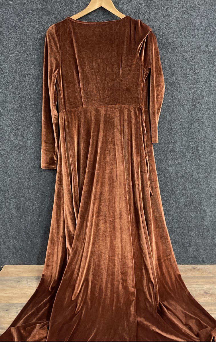 Baltic Born Women's Rust Brown Velvet Esme Maxi Duster Cardigan Jacket Sz S