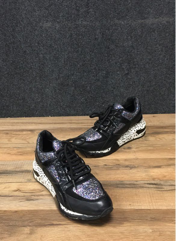 Steve Madden Barra-G Black Multi Glitter Dalmatian Fashion Sneakers Size 8