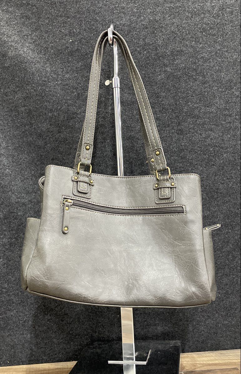 b.o.c. Born Concept Grey Tooled Floral Embossed Leather Shoulder Bag Purse