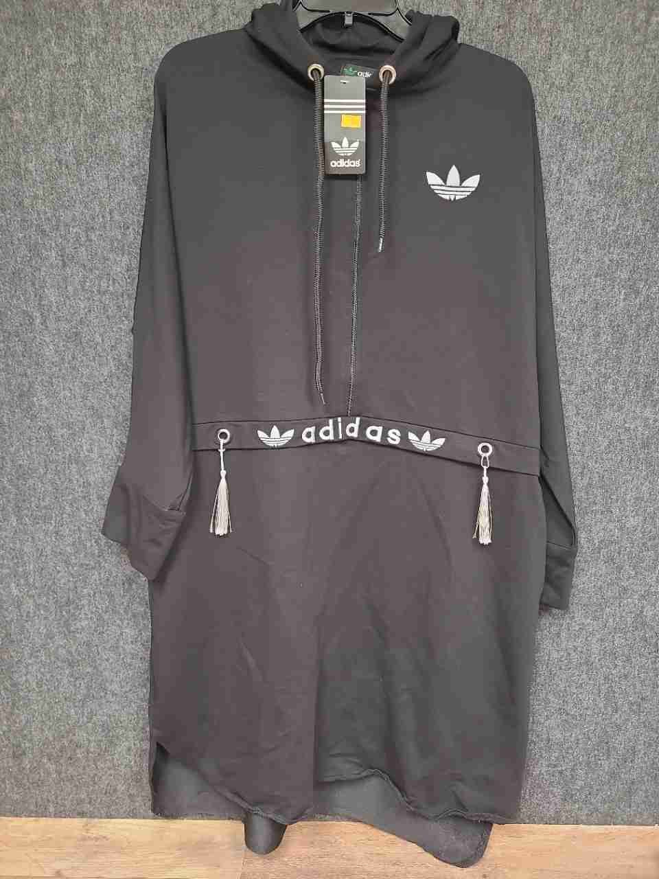 Adidas Women's Black Trefoil Tassel Hoodie Dress Tunic Oversized Sz 5XL NWT