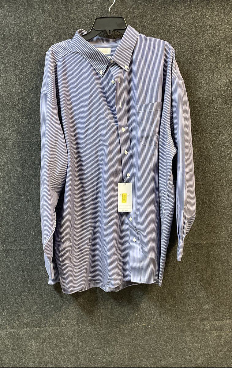 Roundtree & Yorke Gold Label Men's Blue Striped Non-Iron Shirt 20 36/37 Big NWT