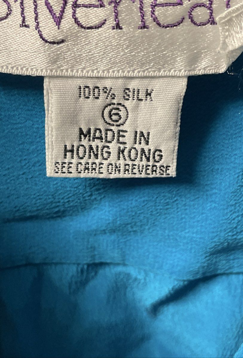 Vintage 80s Silverleaf Women's Teal 100% Silk Button Up Blouse Size 6