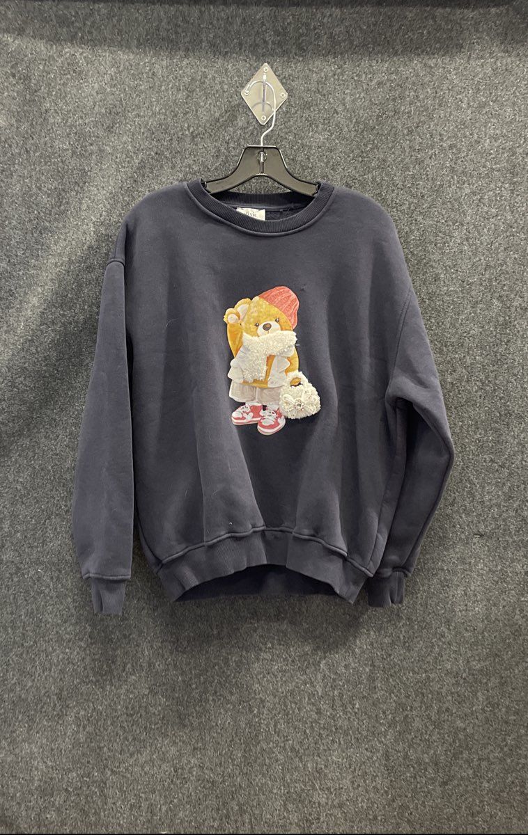 Dixie Women's Blue Crewneck Sweatshirt Teddy Bear Graphic Winter Outfit Sz S