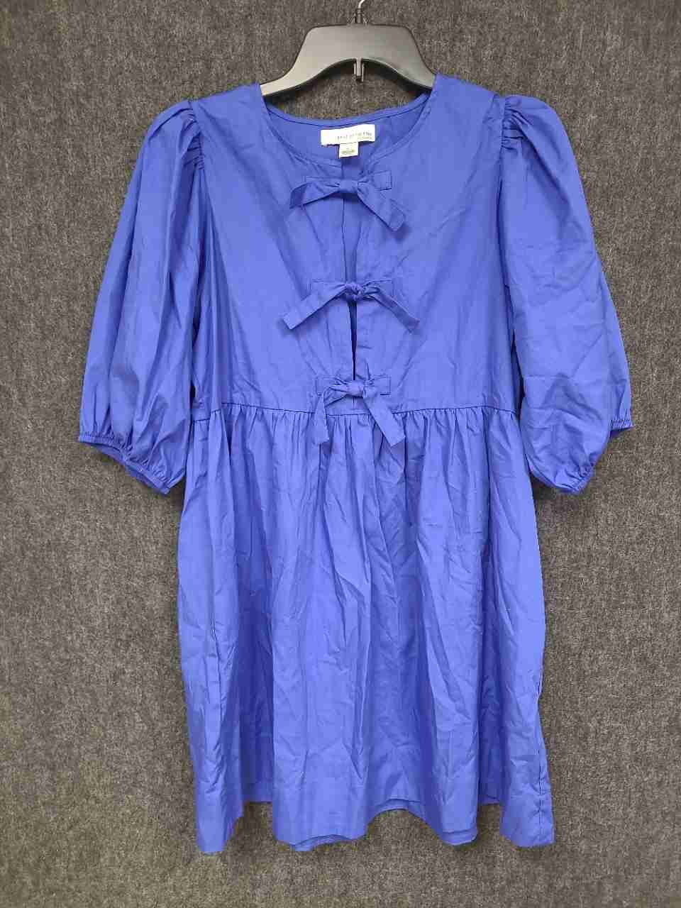 Band of the Free Women's Purple Cotton Bow Front Puff Sleeve Smock Dress Sz M