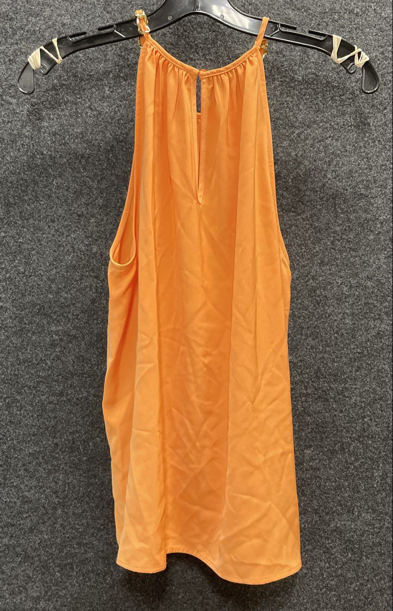Michael Kors Women's Orange Gold Chain Halter Sleeveless Blouse Keyhole Sz M