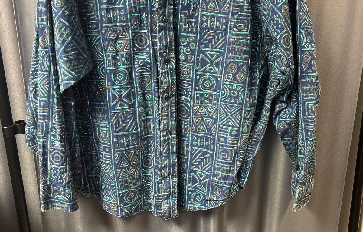 Vintage 90s Panhandle Slim Aztec Geometric Western Shirt USA Sz XXL