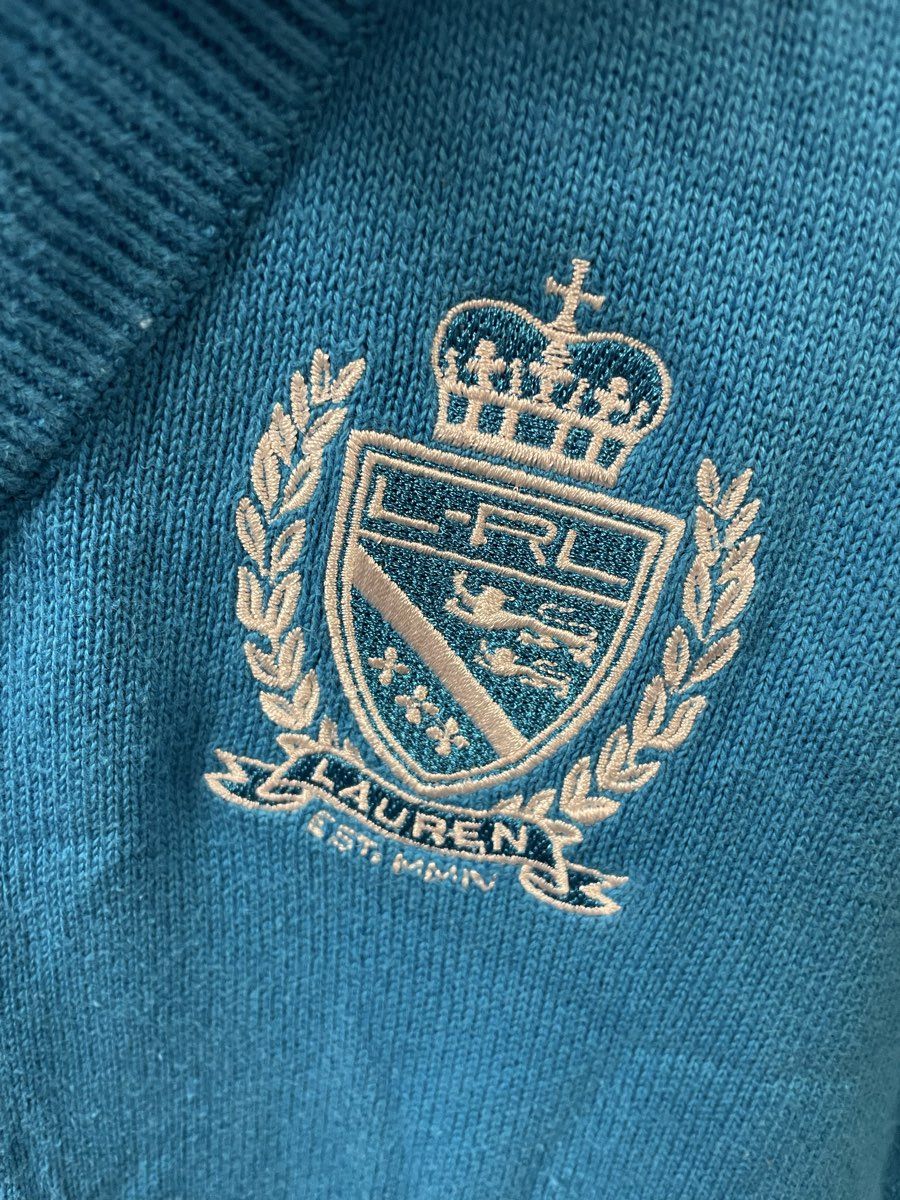 Lauren Active Ralph Lauren Women's Blue White Crest Polo Shirt Knit Top Sz M