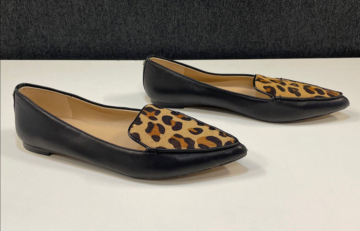 Karl Lagerfeld Paris Leopard Print Calf Hair Pointed Toe Leather Flats Size 8