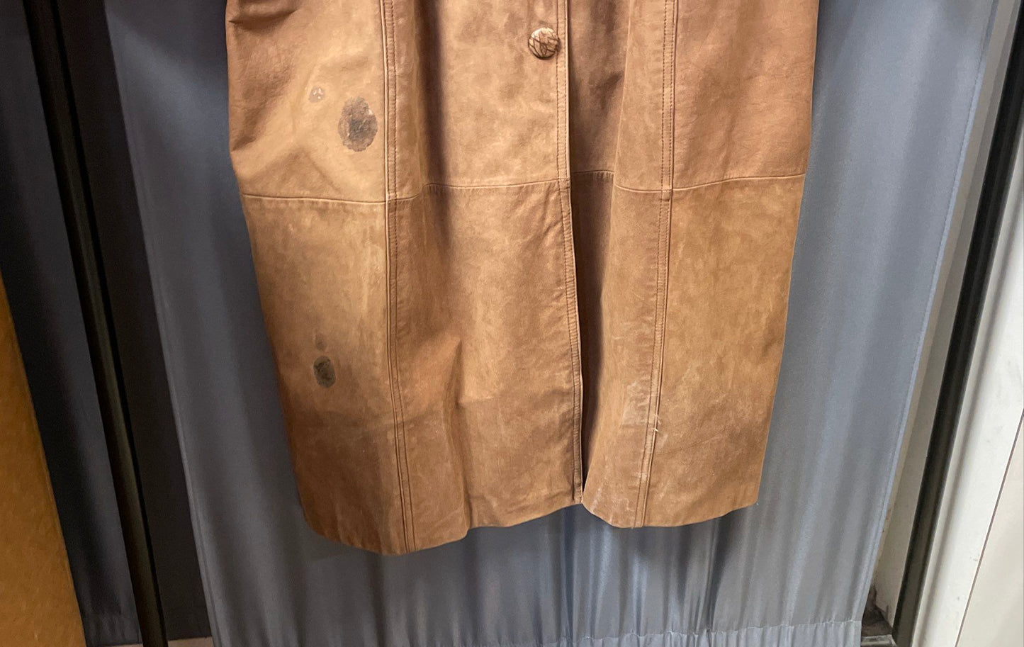 Vintage 90s G-III Men's Brown 100% Leather Long Trench Overcoat Sz 3X