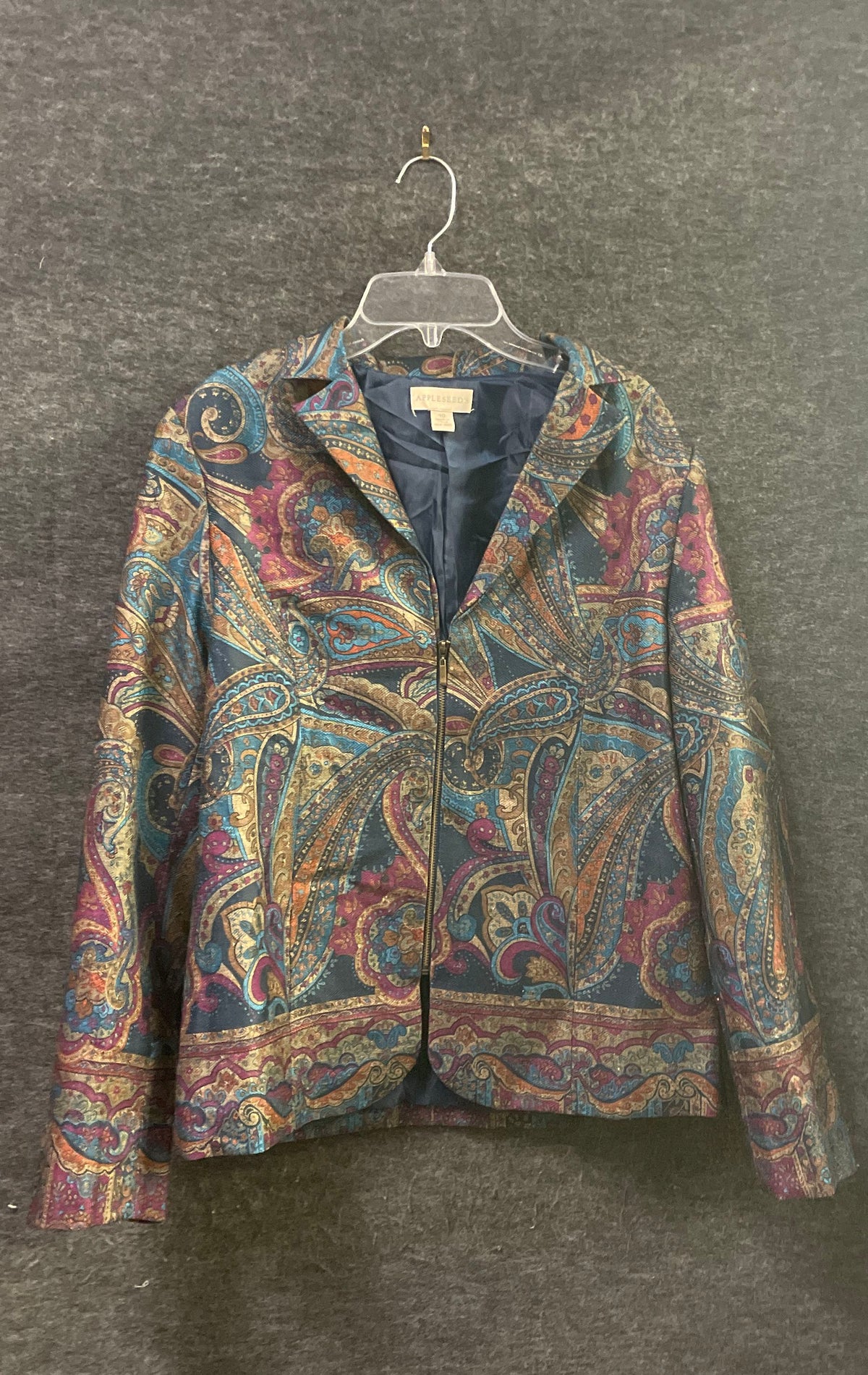 Vintage 90s Appleseed's Paisley Tapestry Full Zip Blazer Jacket Sz 10