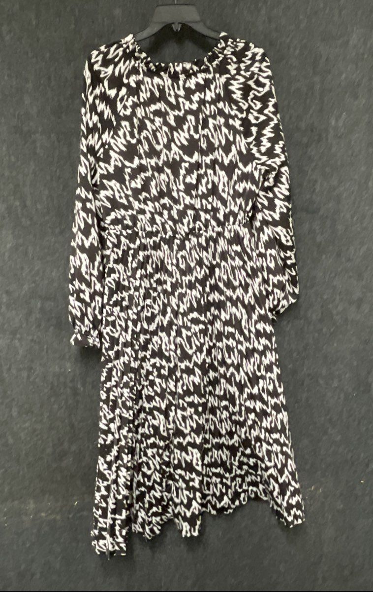 Scoop Women's Black White Abstract Wrap Style Pleated Midi Dress Sz M 8-10