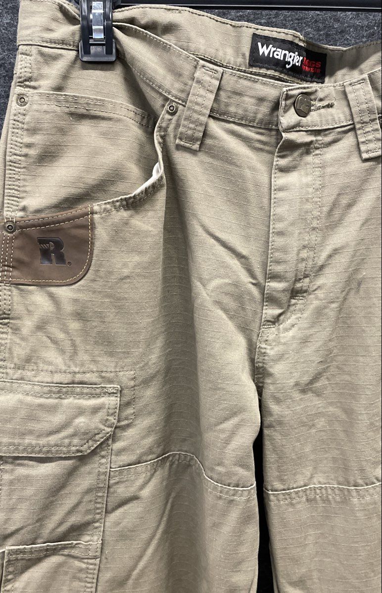 Wrangler Men's RIGGS Workwear Cargo Pants Khaki Ripstop Cotton Sz 34x32