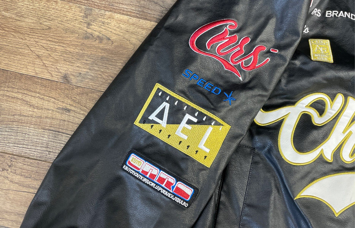 Elfric Eden Men's Sports Moto Style Racing Jacket Black Faux Leather Patch Sz XS