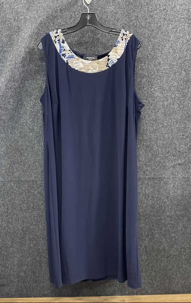 R&M Richards Women's 2PC Dress Set Navy Taupe Floral Cardigan Sheath Sz 18W NWT